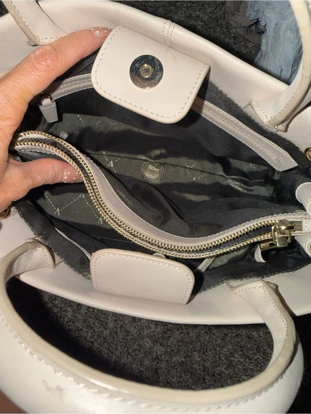 Vince Camuto Cream Leather Structured Top-Handle Satchel